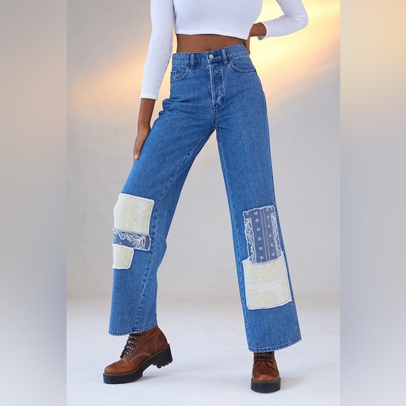 PacSun Denim - PacSun Womens Size 25 Eco Bandana Patch High Waisted Baggy Jeans Y2K